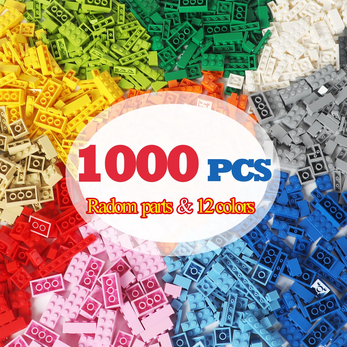 Ekuzi 1000-piece bricks in rainbow colors for imaginative building play