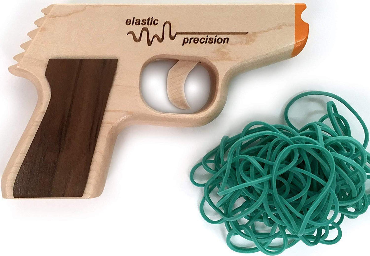 Elastic Precision PPK rubber band gun with solid hardwood for durable outdoor play.