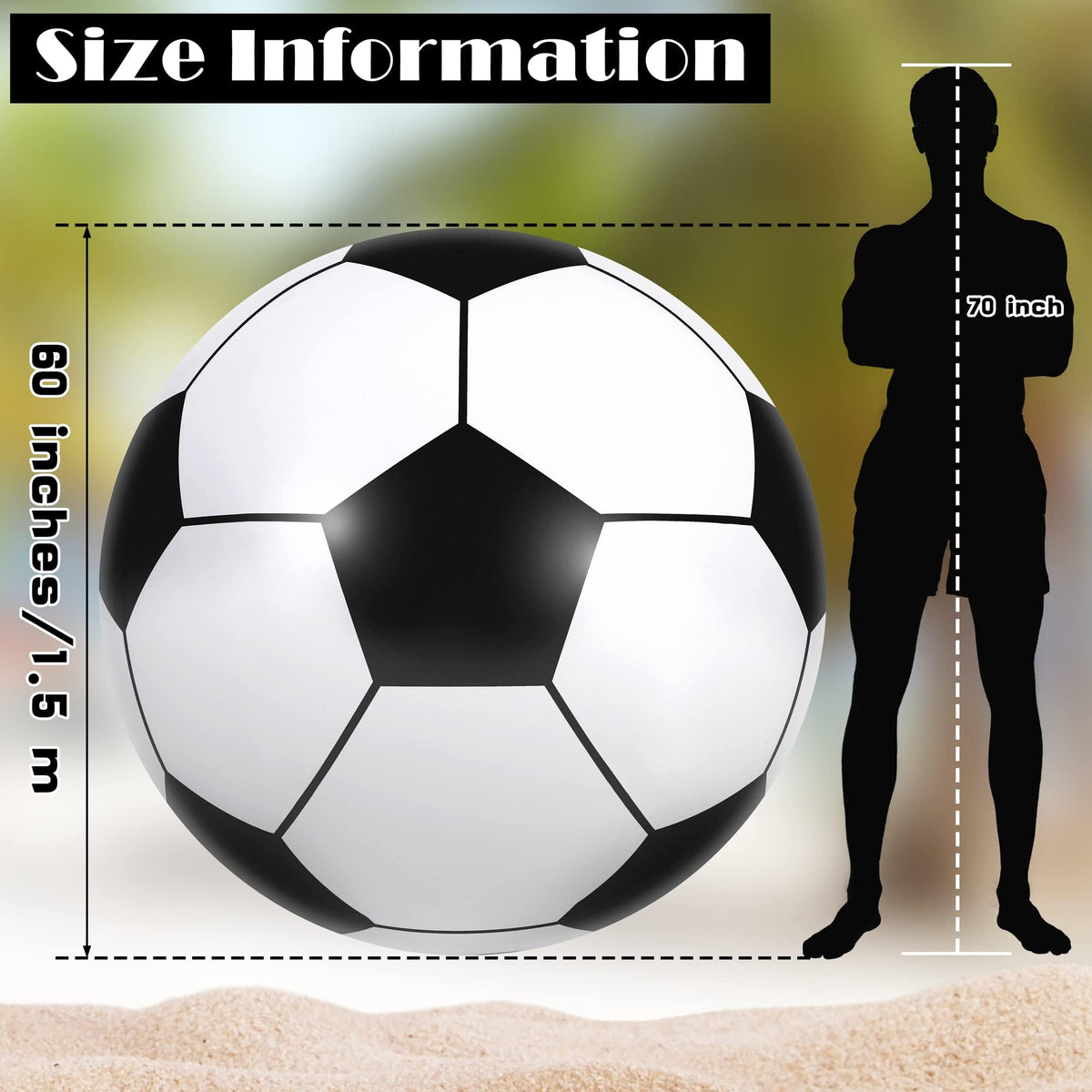 Elcoho 60-inch inflatable beach ball side view ready for outdoor play.