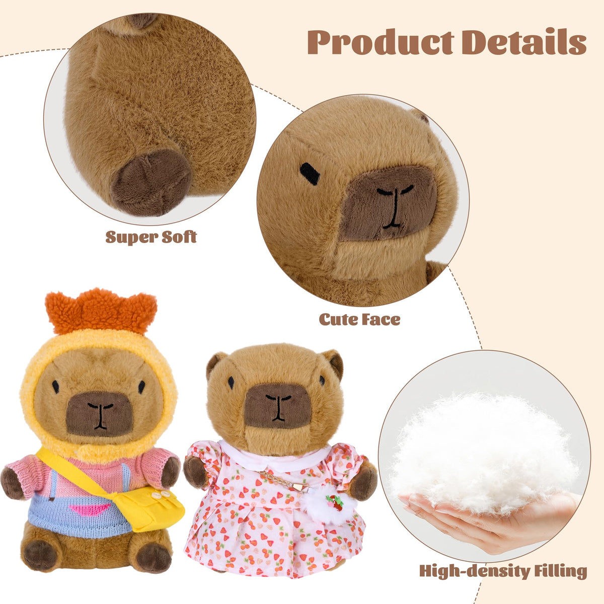 Elcoho Capybara plush clothes pieces enable mix-and-match fashion fun.