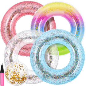 Elcoho glitter swim ring blue for vibrant pool play and summer fun.