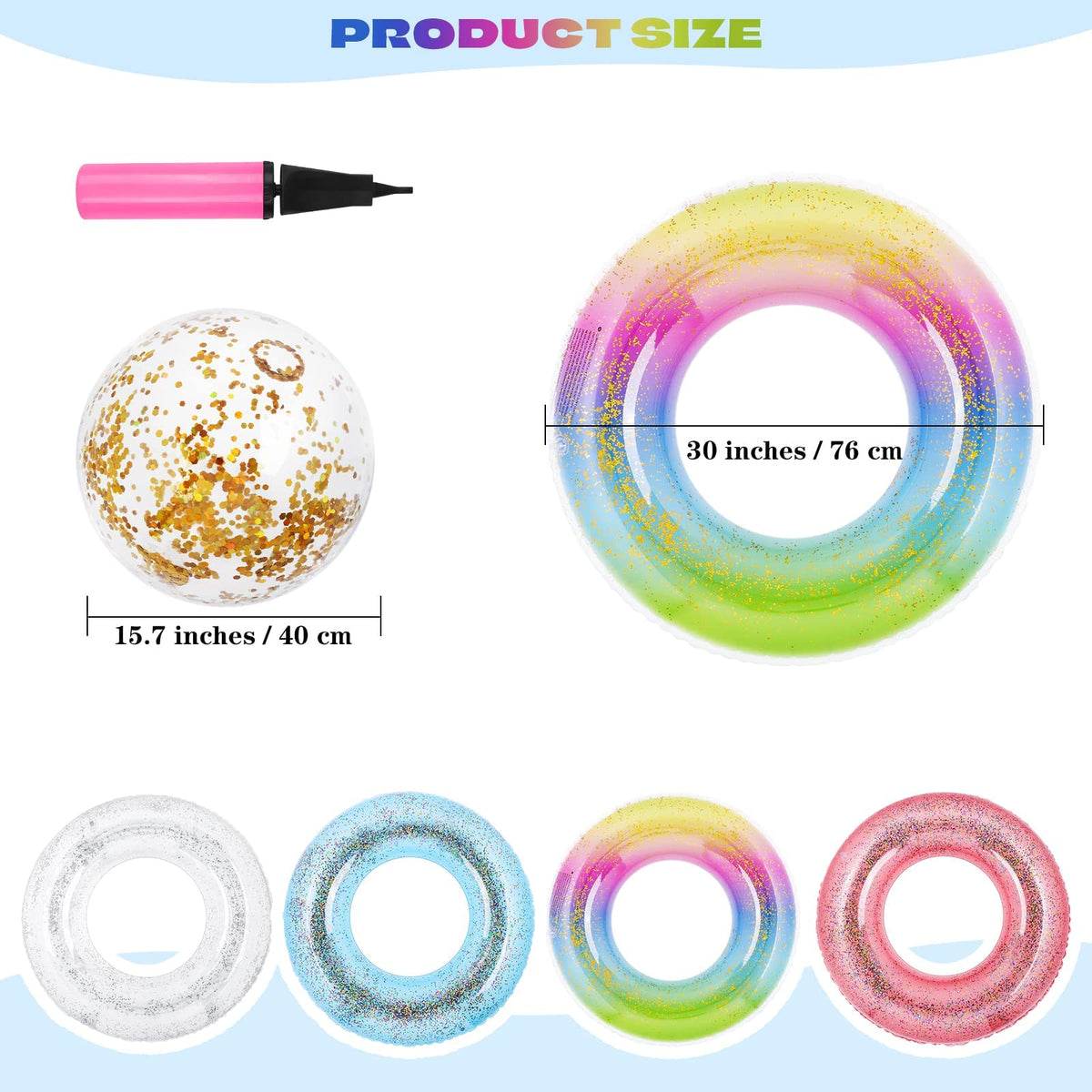 Elcoho glitter swim ring pink adds sparkle to beach days.