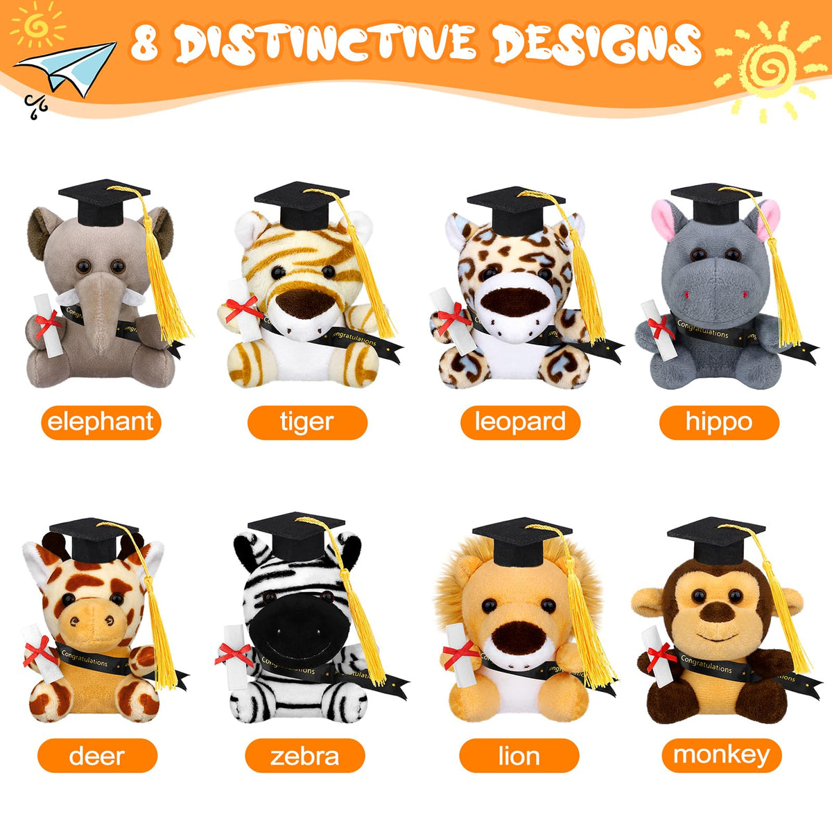 Elcoho graduation jungle leopard plush with cap, charming memento for kindergarten milestones.