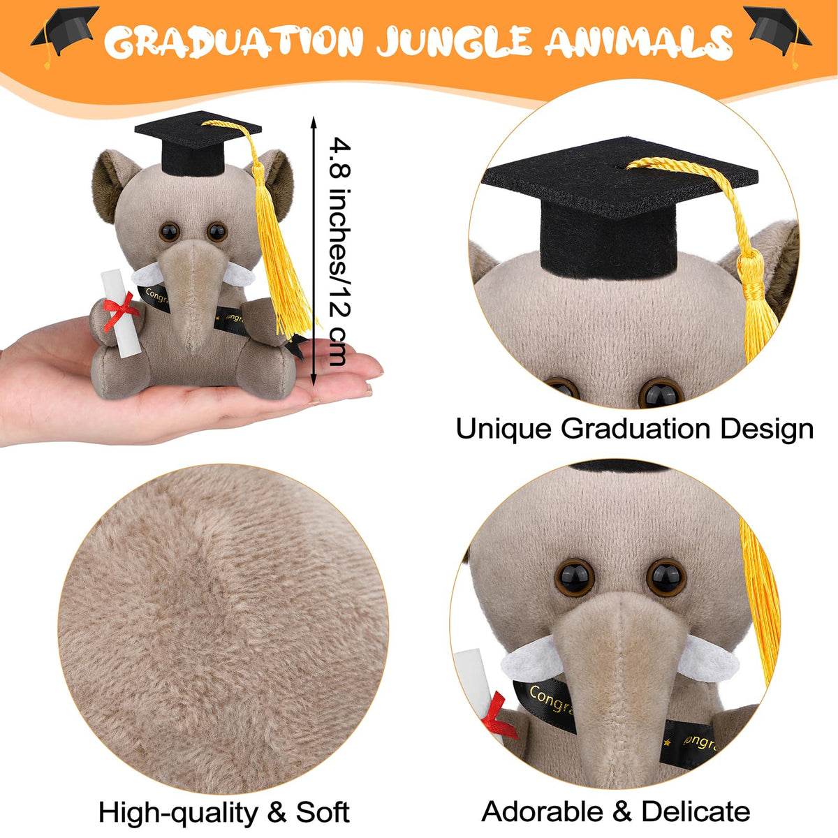 Elcoho graduation jungle tiger plush with cap, vivid keepsake for celebrations and gifting.