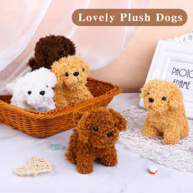 Elcoho beige mini plush dog with keychain—soft companion for backpacks and bags.
