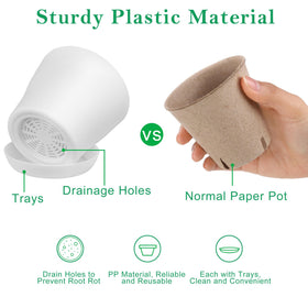 Elcoho plastic pots with trays provide durable, reusable growing containers.