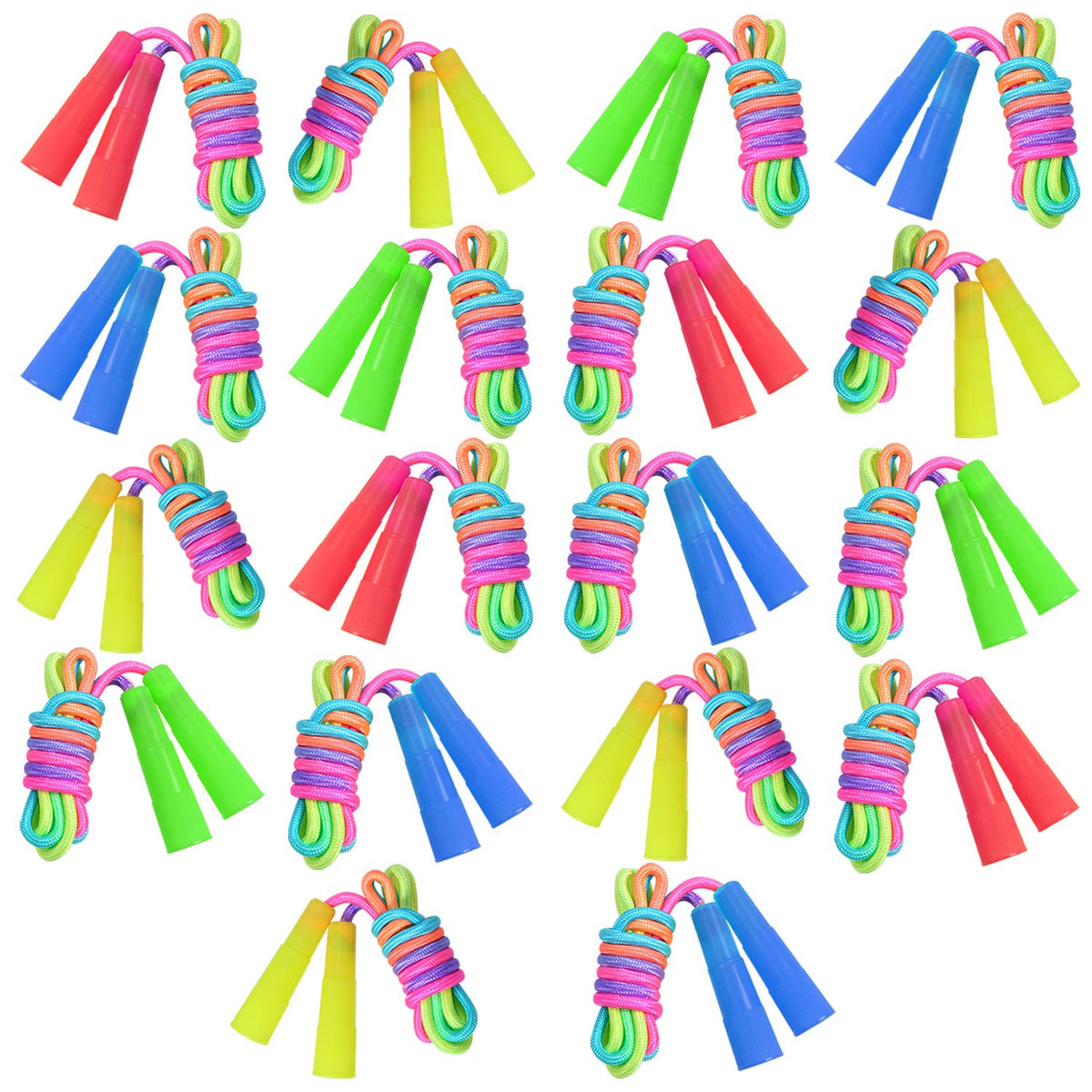 Elcoho rainbow jump rope handles close-up, comfortable grip for active kids.