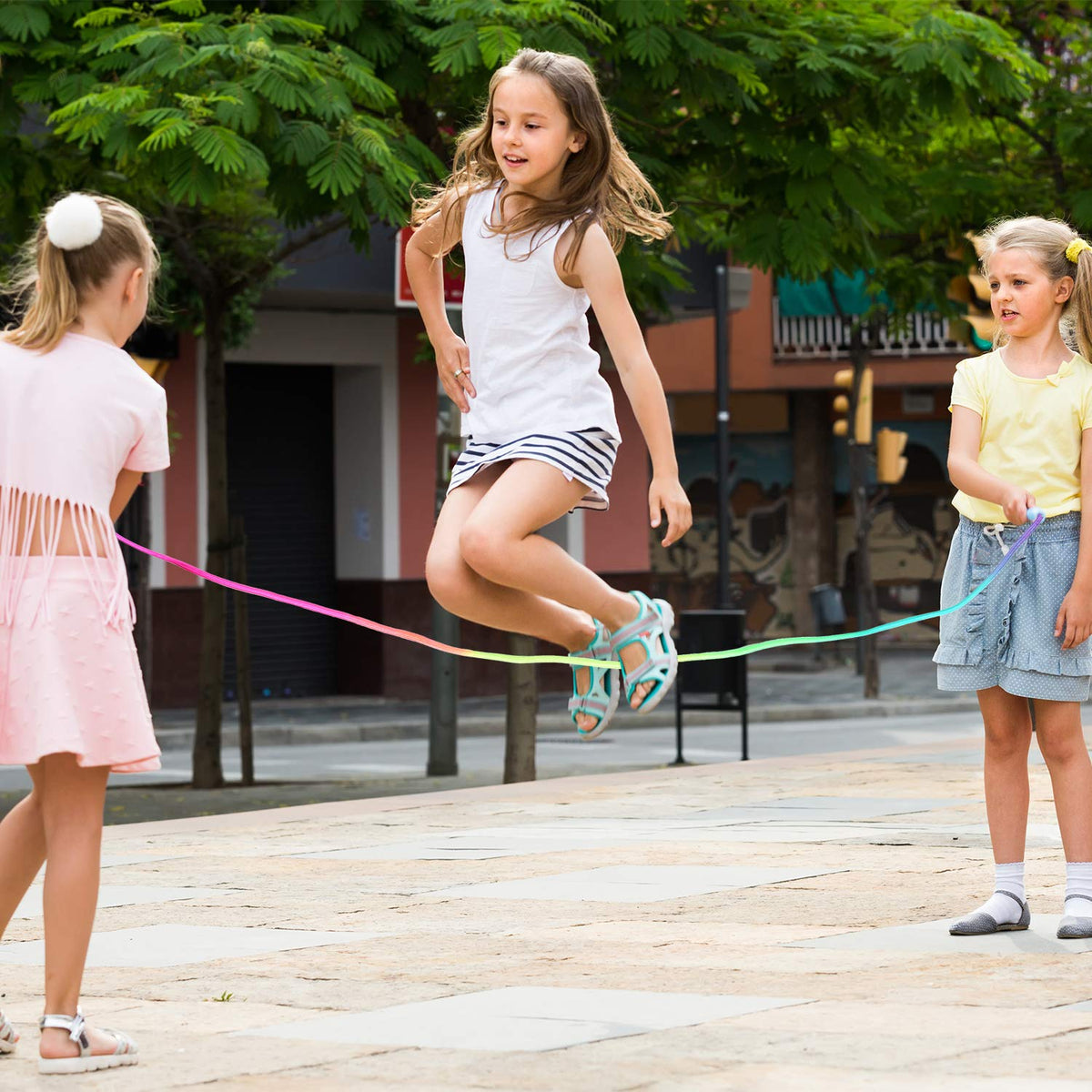 Elcoho rainbow jump rope packaging highlights value and convenience.