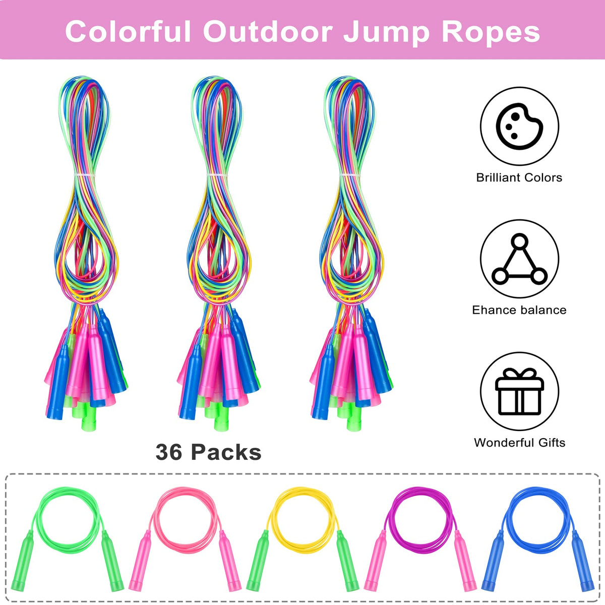 Elcoho sturdy plastic handles and soft PVC rope for comfortable grip.