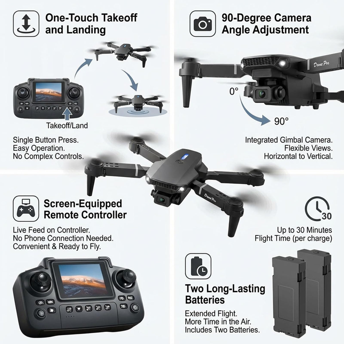 elecci E88 drone three-battery-pack extends flight time for longer sessions.