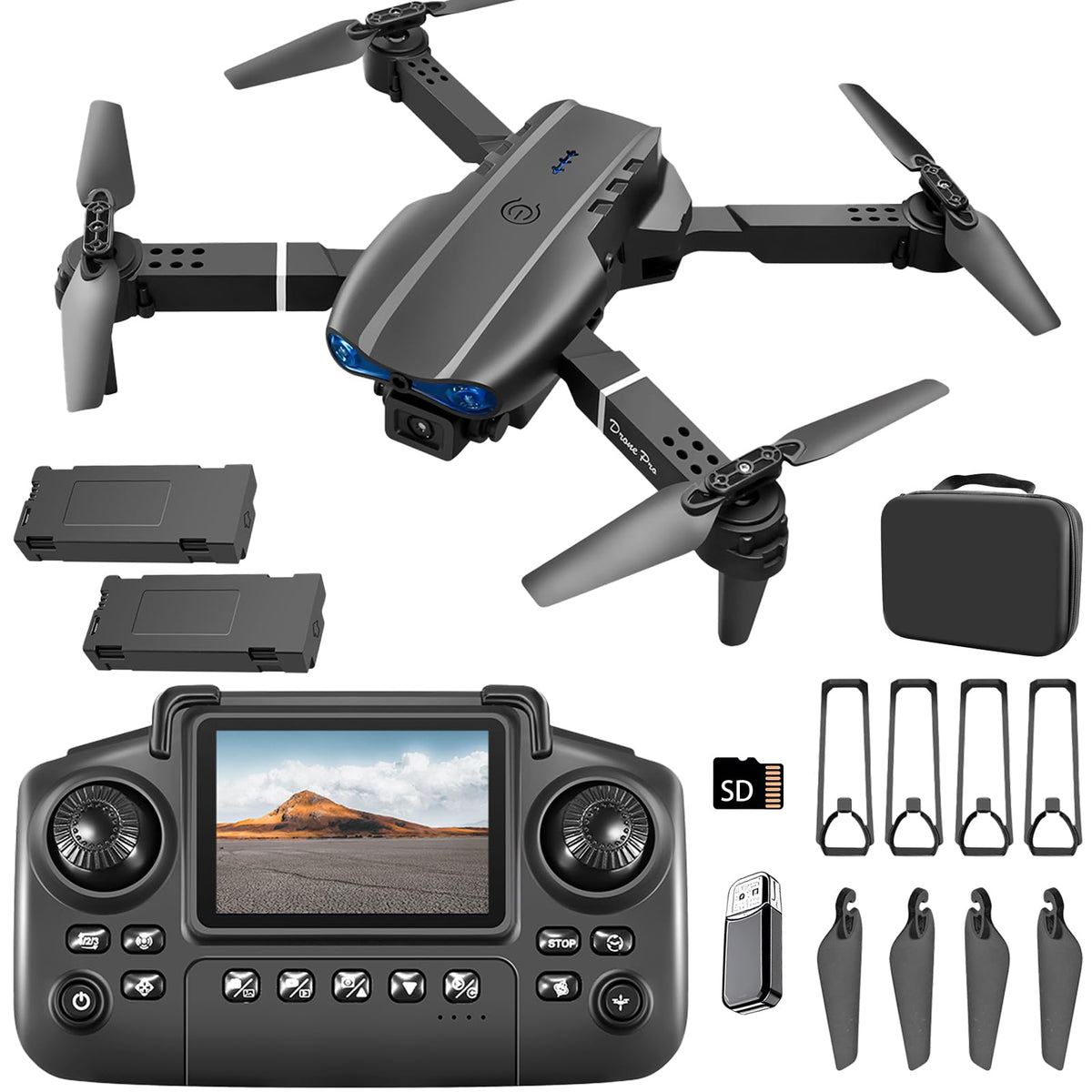 Elecci E99 drone with screen controller for real-time aerial footage.