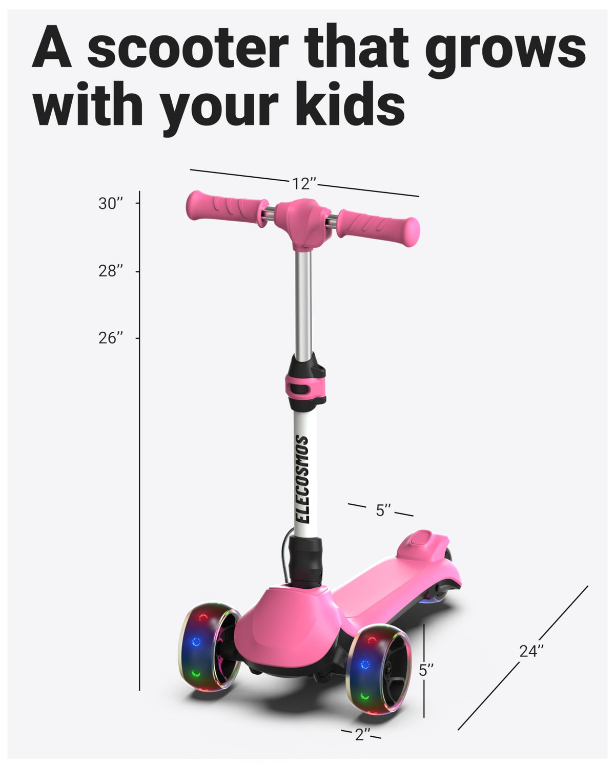 ELECOSMOS KS20 adjustable-height stem demonstrating 26 to 30 inches range