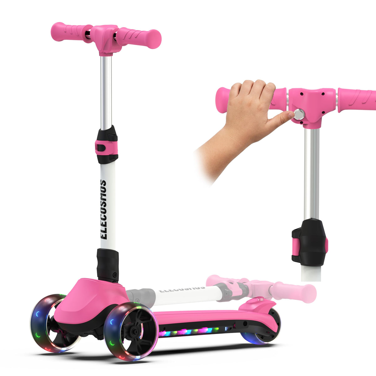 ELECOSMOS KS20 three-wheel front view shows stable beginner ride