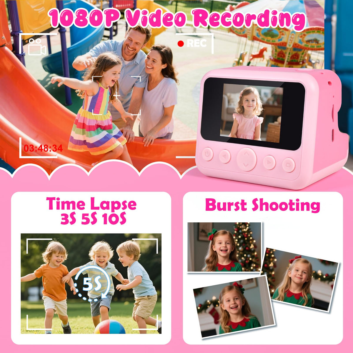 Elecoutek 30MP HD Kids Instant Camera with 1080P video for crystal-clear memories