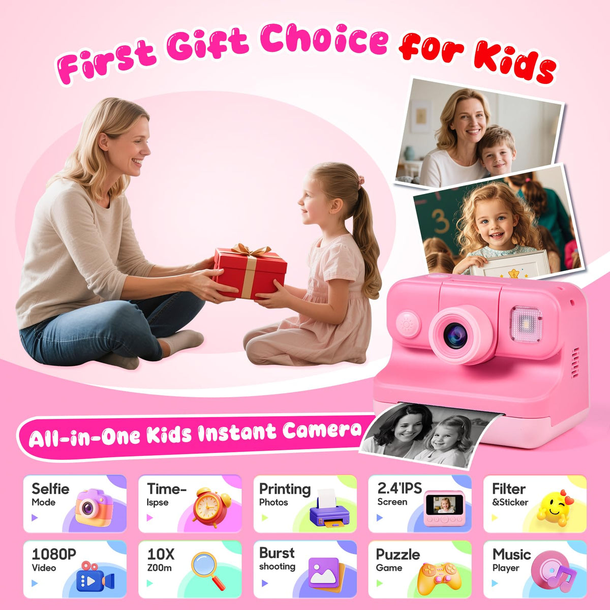 Elecoutek Gift-ready kids instant print camera set for birthdays and holidays