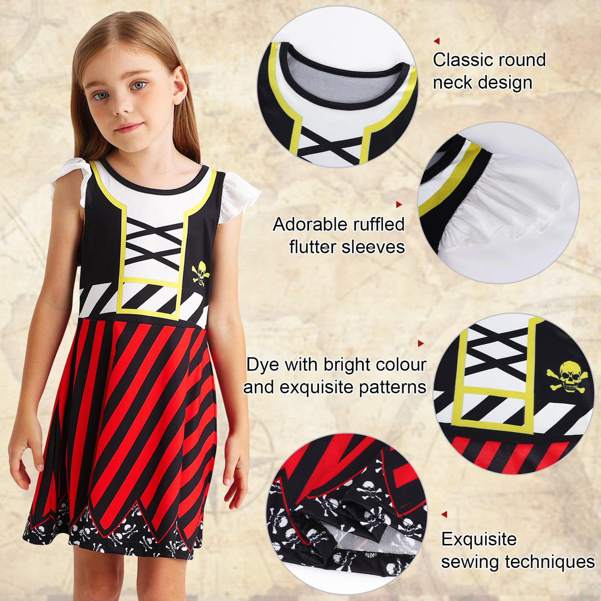 Eledobby Girls Pirate Costume cartoon print, playful style sparks imaginative play