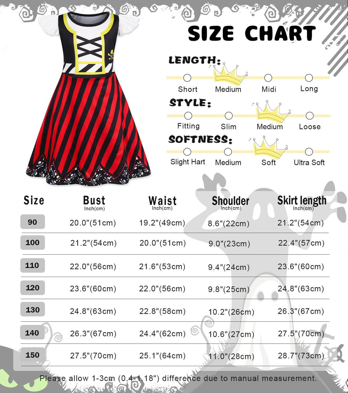Eledobby Girls Pirate Costume pullover design, mess-free dressing for birthday parties