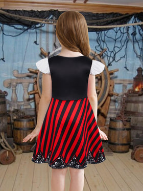 Eledobby pirate costume dress features cartoon print for imaginative play.