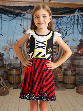 Eledobby pirate dress for girls with flutter sleeves, breathable comfort.