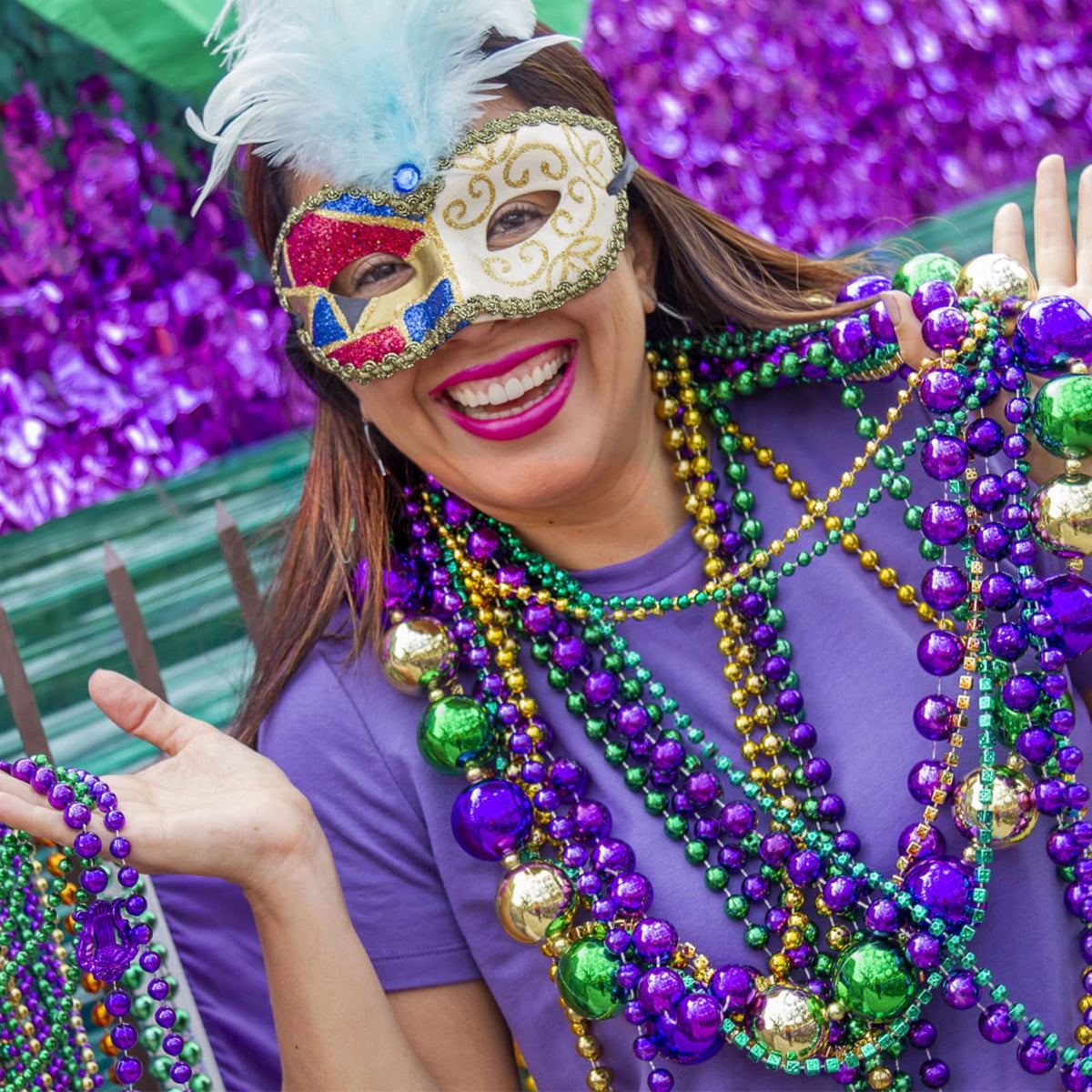 Elefama Mardi Gras beads table decor and party ambiance boost.