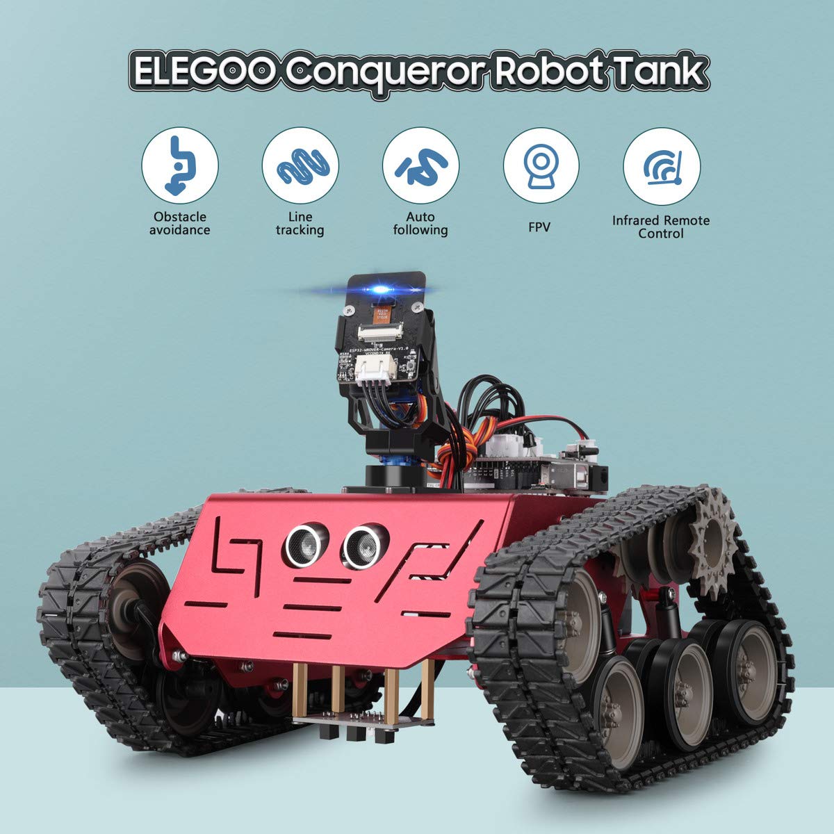 ELEGOO Conqueror kit components laid out for easy assembly and learning