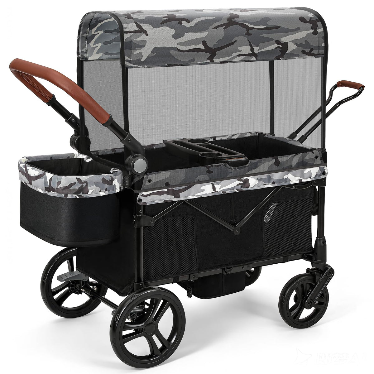 Elemara all-terrain stroller wagon side view shows two-seat layout for outdoor adventures