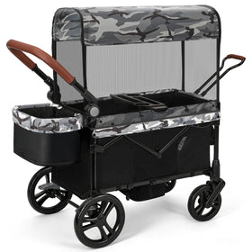 Elemara all-terrain stroller wagon side view shows two-seat layout for outdoor adventures