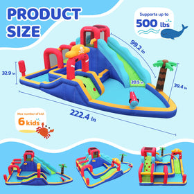Dual slides and climbing walls engage kids in active play.
