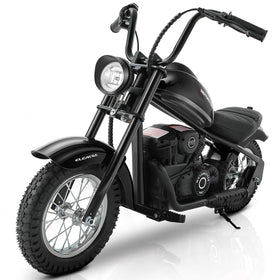 ELEMARA electric dirt bike front view with LED lights for nighttime visibility