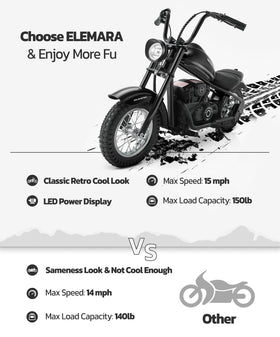 ELEMARA electric dirt bike rear view showing sturdy frame and safety brakes