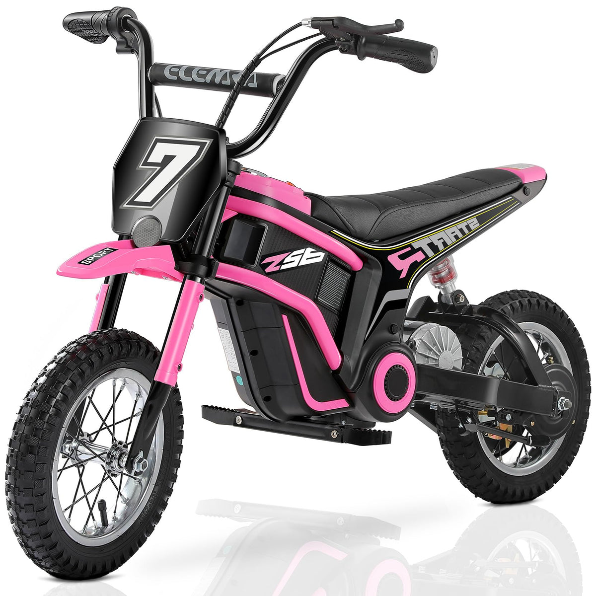 ELEMARA electric motorcycle for kids in pink, side view, ideal for neighborhood rides