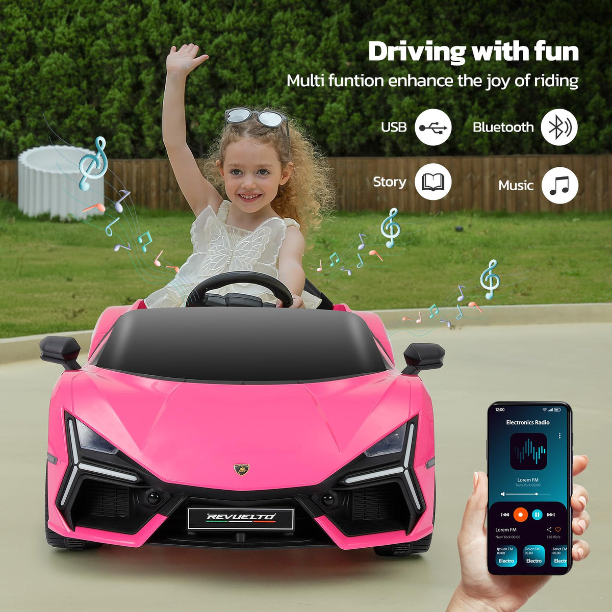 Elemara Lamborghini ride-on car remote-control mode for safe parental assistance.