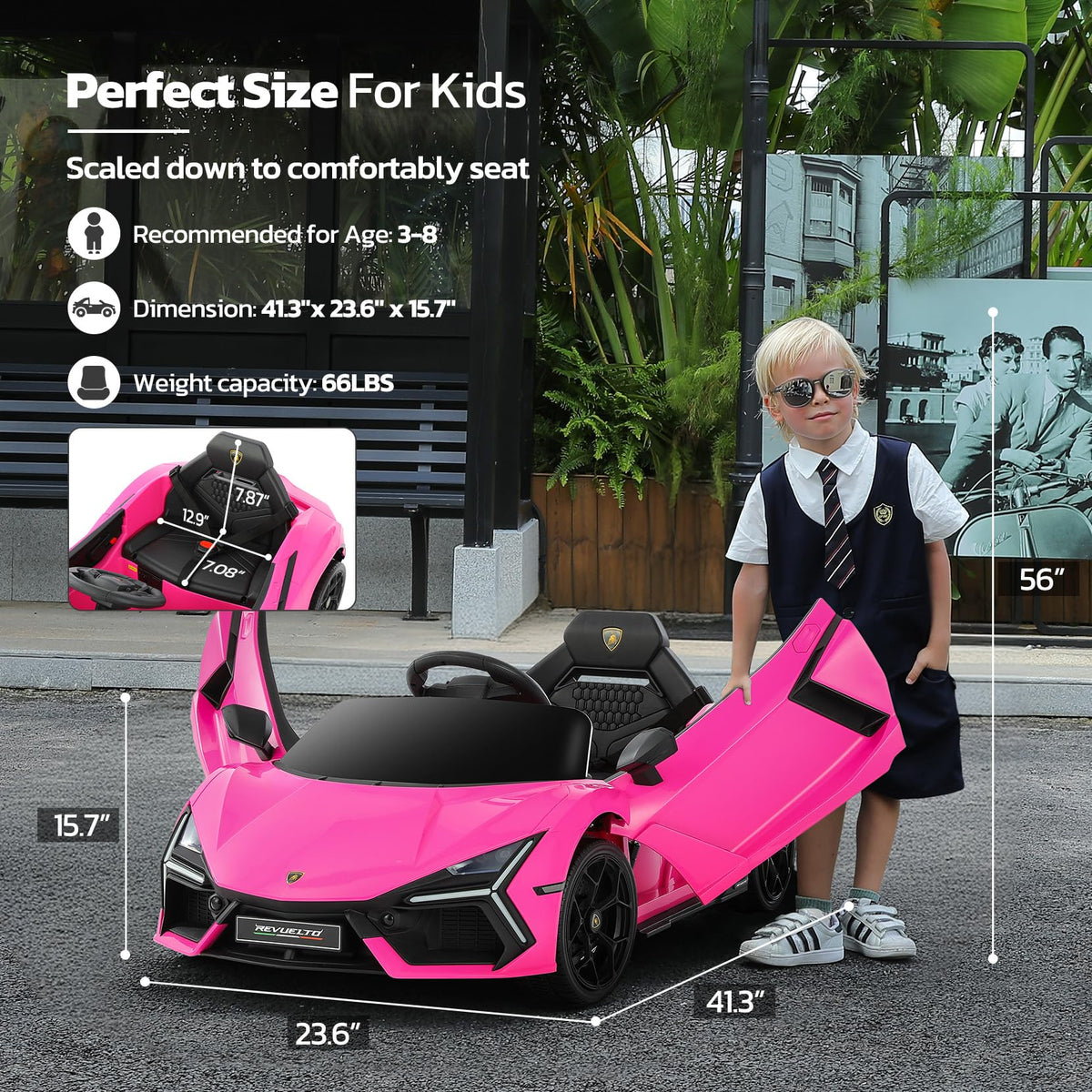 Elemara Lamborghini ride-on car scissor doors enhance authentic look and dramatic entry experiences.