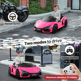 Elemara Lamborghini ride-on car seat and console provide comfortable, secure control for kids.