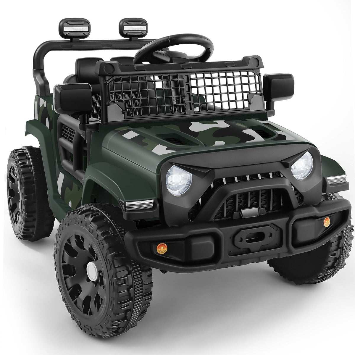 ELEMARA Ride On Car front view with bright LED headlights for outdoor play