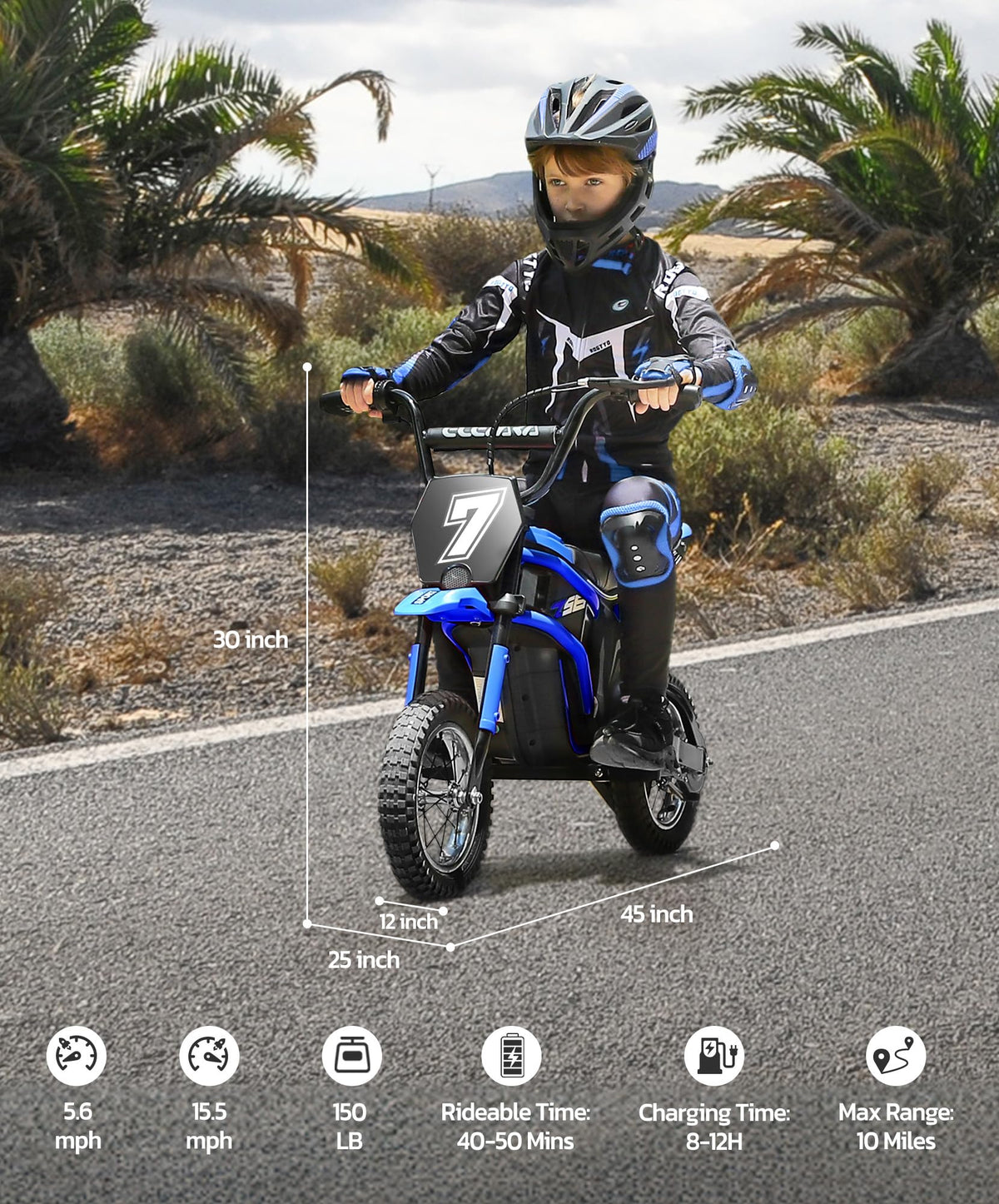 Elemara Ride on Toy Navy side view right, bright navy finish for everyday adventures.