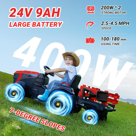 ELEMARA ride-on tractor rear view highlights safe belt and frame