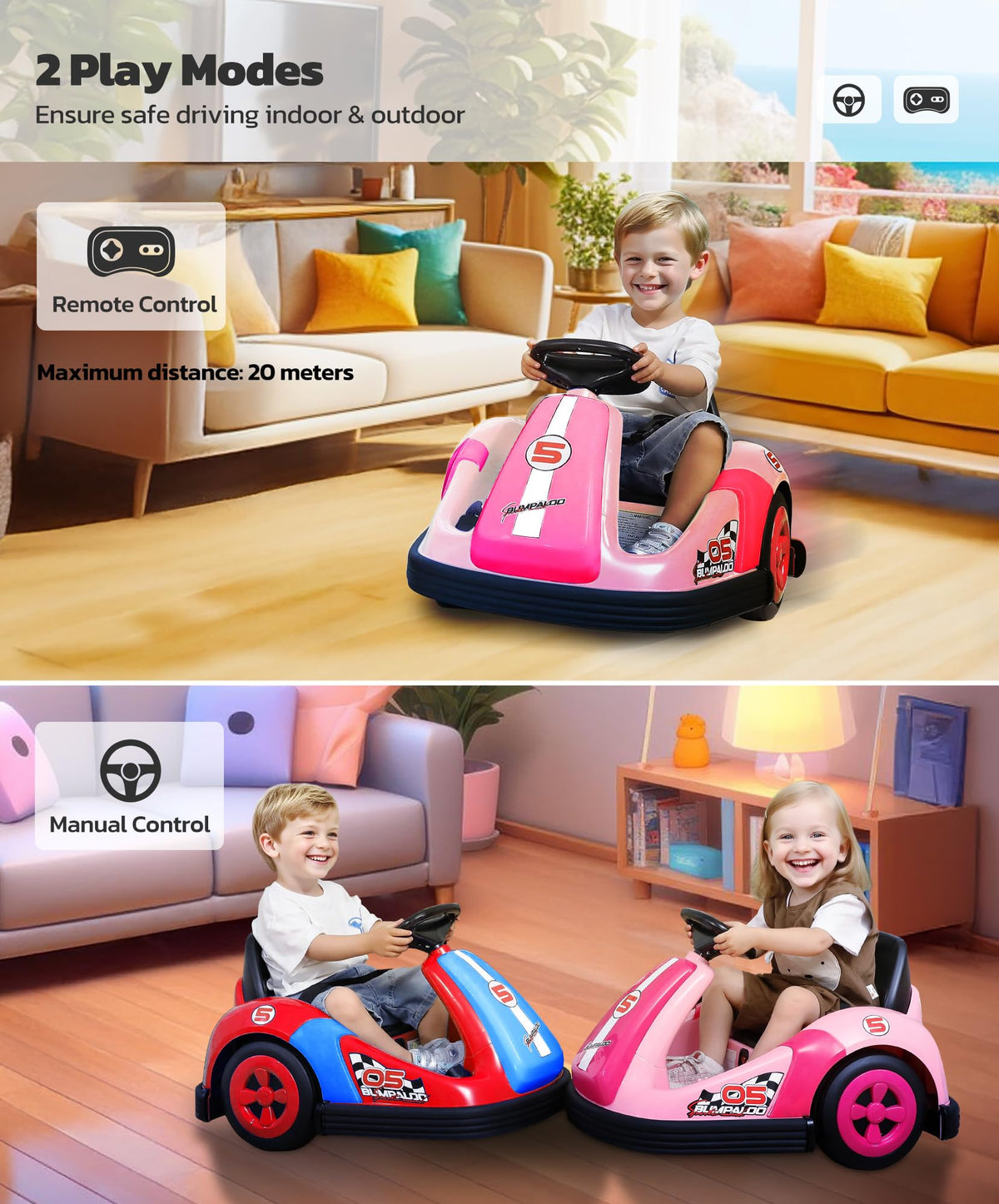 ELEMARA bumper car supports up to 66 lbs for wee explorers