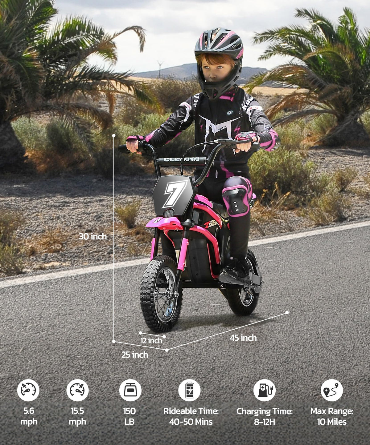 ELEMARA twelve-inch inflatable tires provide a smooth ride on varied surfaces