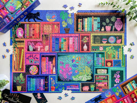 Elena Essex Colorful Books Cat Rainbow puzzle, engaging art for solo or group sessions