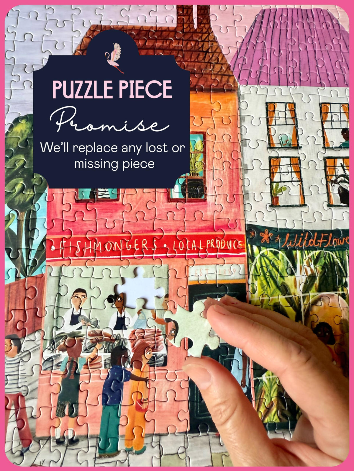 Elena Essex Market Day puzzle shop fronts in warm colors ideal for group puzzling