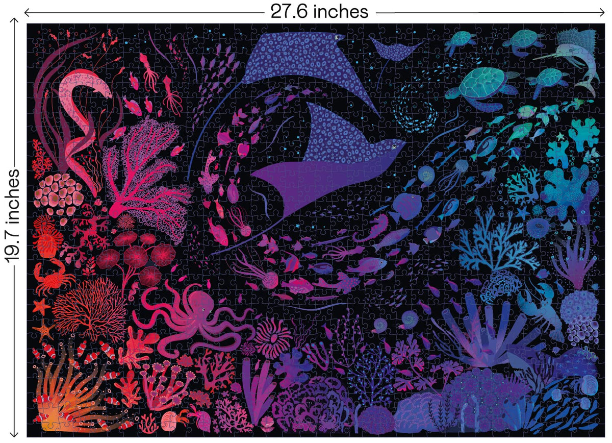 Elena Essex Night Reef 1000-piece puzzle spread showing crisp reef details