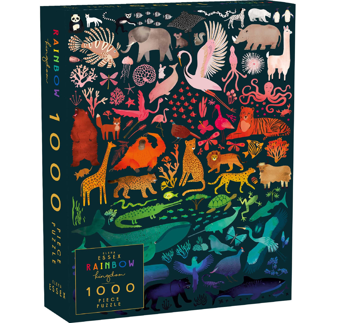 Elena Essex Rainbow Kingdom puzzle box with vibrant hues for an engaging family activity.