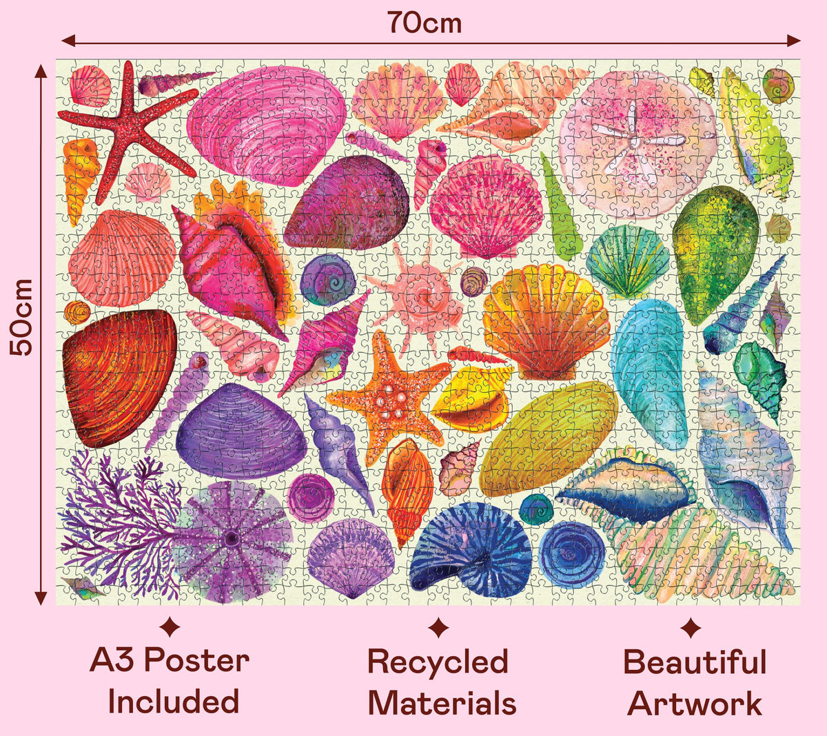 Elena Essex Sea Shells beach-scene puzzle showing colorful shells