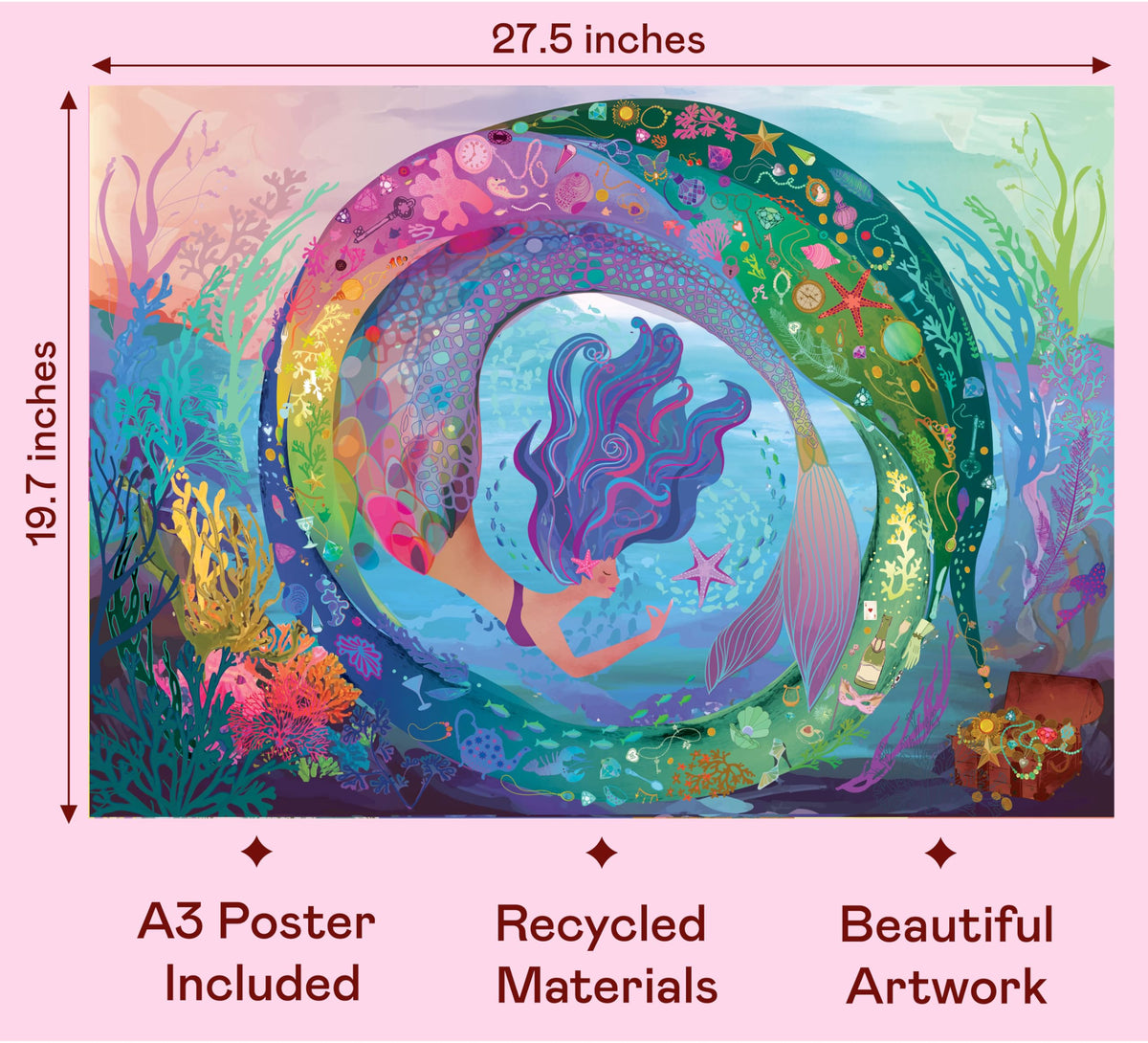 Elena Essex mermaid scene puzzle with coral reef details, great for family puzzle nights.