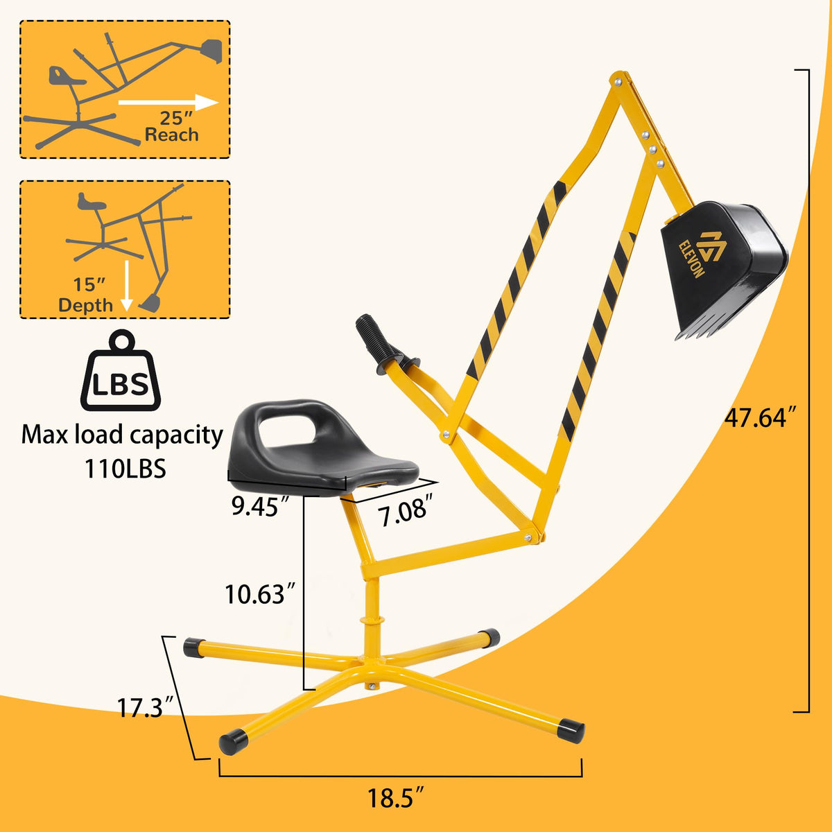 Elevon sand digger with 360-degree rotation boom enhancing realistic digging play