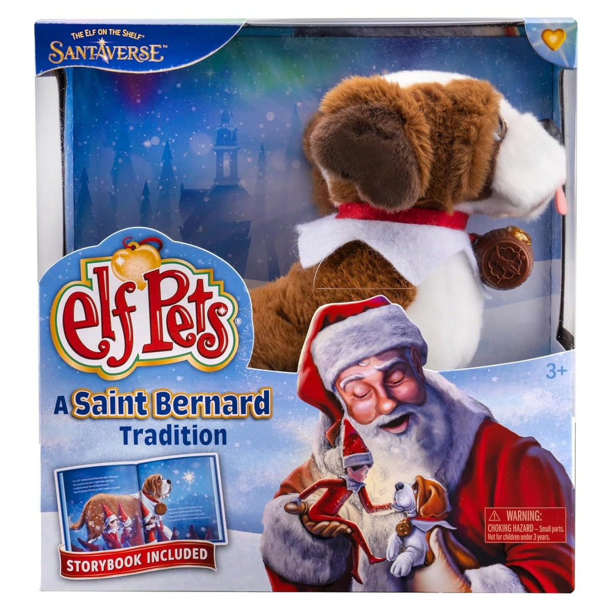 Saint Bernard plush featuring golden heart charm for gifting moments.