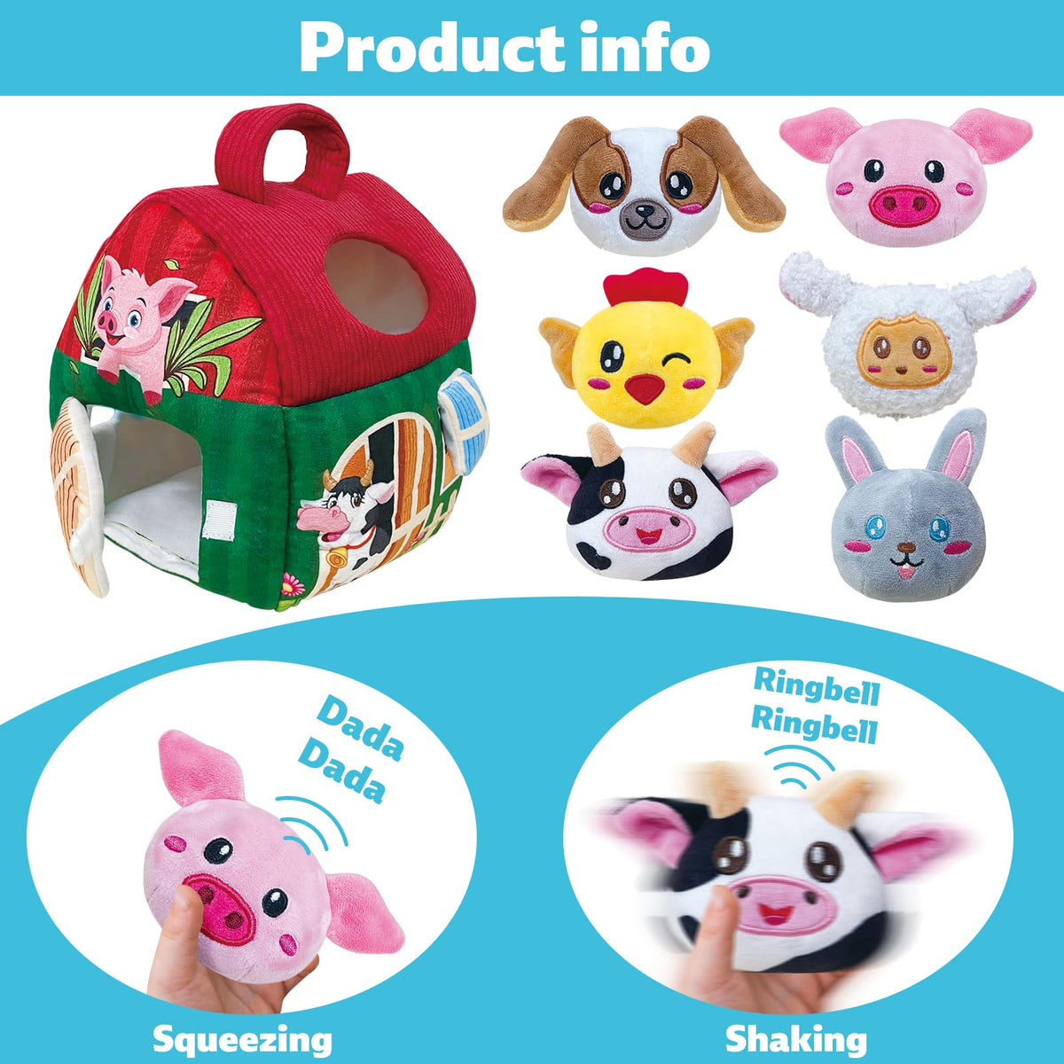 Elfew Farm Animal Toys featuring jingling bells for engaging shake play