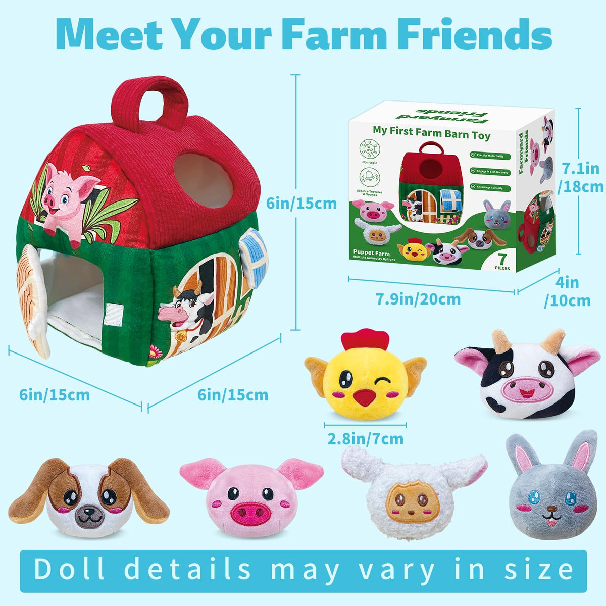 Elfew soft fabric farm animals with safe, machine-washable materials