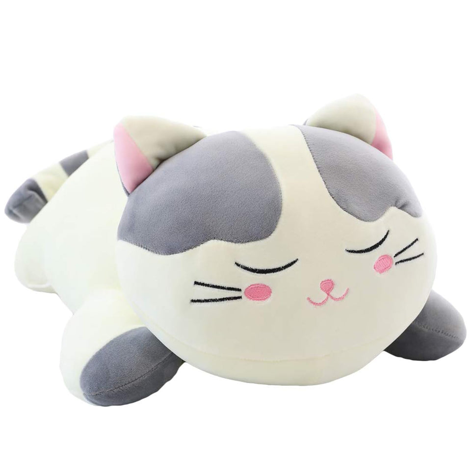 elfishgo cat big plush hugging pillow in gray offers a cozy bedtime companion.